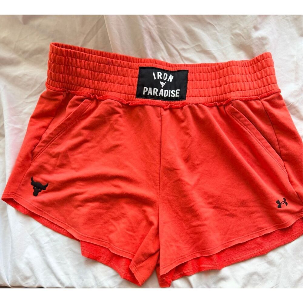 Under Armour Project Rock Iron Paradise Red Athletic Shorts Size Large Loose